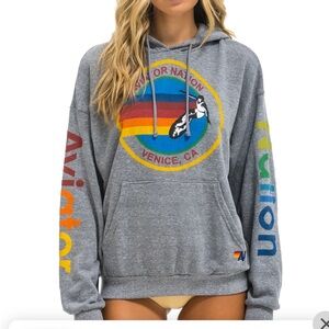 Aviator Nation Gray Hoodie with Multicolor Logo